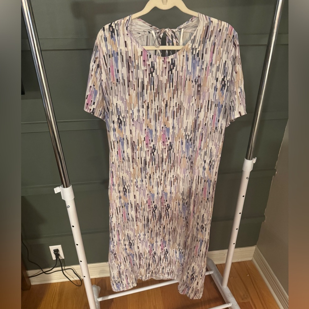 COS Pink and Purple Sheath Dress Short Sleeve Scoop Neck